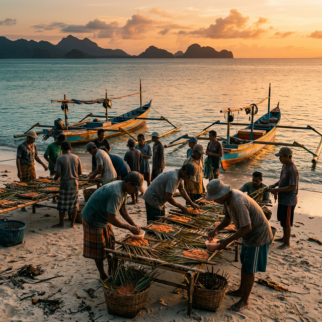 Fishermen harvesting